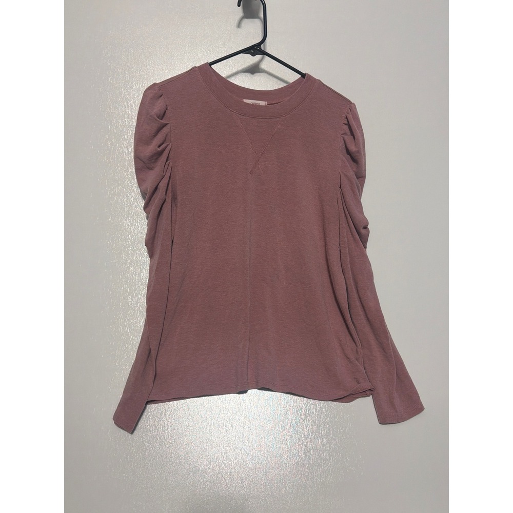 Cherish Mauve Puff Shoulder Long Sleeve French Terry Top Medium